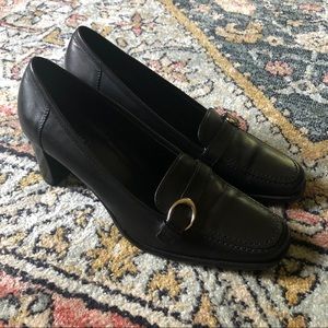 COACH Keely Heeled Black Leather Buckle Loafers 10
